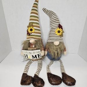 Gnome Welcome Doll Set of 2 Long Leg Sitting Dangling Legs 19"